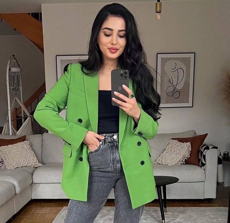 Womens Fashion Double Breasted Slim Fit Solid Color Blazer Retro Leisure Female Chic JacketMid Waist Pants Suit 220811