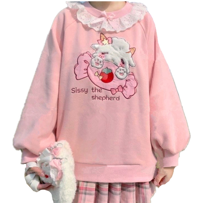 Spring Women Lace Neck Cute Hoodies Harajuku Kawaii Sweatshirt Lolita Girl Pink Pullover Lamb And Candy Embroidery Sudadera 220811, Lavender
Spring Women Lace Neck Cute Hoodies Harajuku Kawaii Sweatshirt Lolita Girl Pink Pullover Lamb And Candy Embroidery Sudadera 220811, Lavender