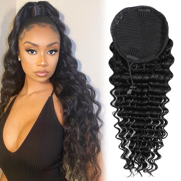 100% Human Hair Pony tails Hair Extensions Double Drawn Wrap Around Drawstring Ponytail Hairpiece 160g #1 natural #2#4 fast delivry