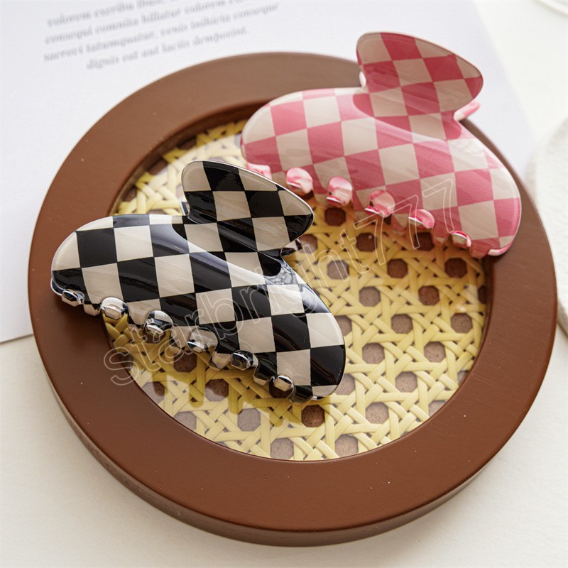 Stylish Checkerboard Grab Hair Clip Hair Accessories For Women Acrylic Colorful Plaid Hairpin Clip Head Accessories
