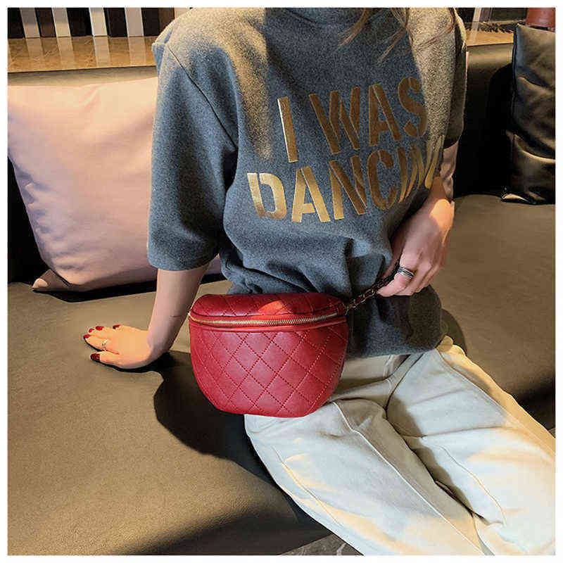 HBP Waist Bags Fashion Pu Leather Women s Chain Rhombic Solid Color Multifunction Large Capacity Fanny Pack New Female Belt 220810