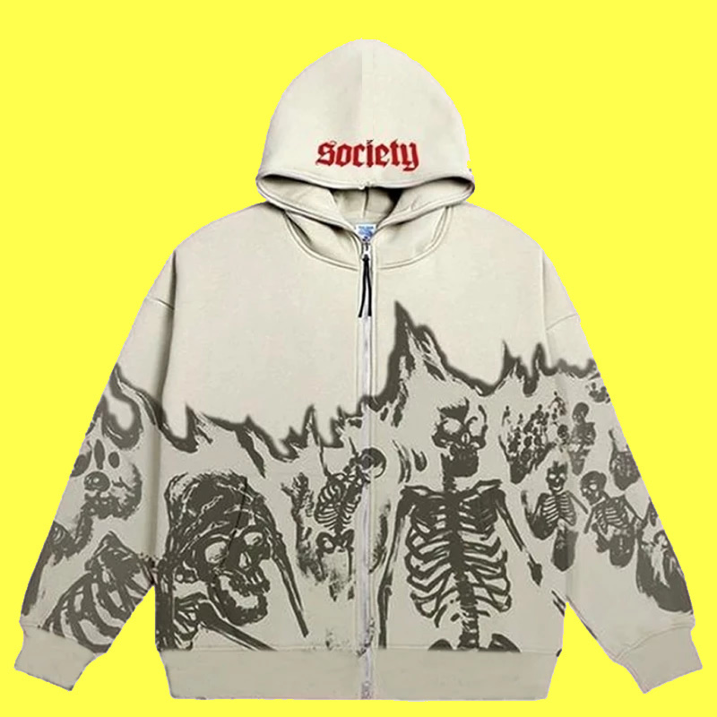 Y2K Emo Men Streetwear Vintage Skull Hoodie Zip Up Hoodies Grunge Oversized Sweatshirt Gothic Tops Harajuku Alt Jackets Clothes 220811