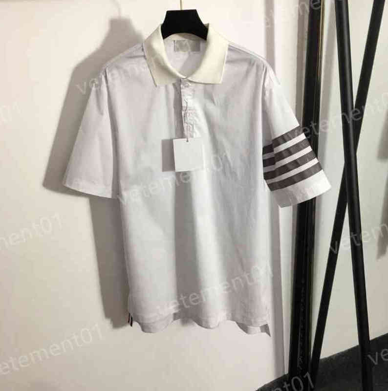 Womens T-Shirt T..B New White Striped Short Sleeve Cotton Polo Collar Shirt Summer Comfort Luxury Designer Casual Top Women 0912
Womens T-Shirt T..B New White Striped Short Sleeve Cotton Polo Collar Shirt Summer Comfort Luxury Designer Casual Top Women 0912