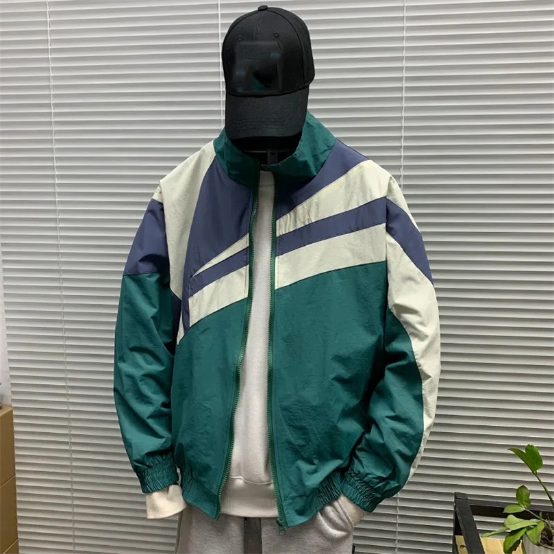 Men's Spring Jacket Men Patchwork Japanese Stand Collar Windbreaker Coat College Casual Loose Jackets Couple Hip Hop Autumn 220811