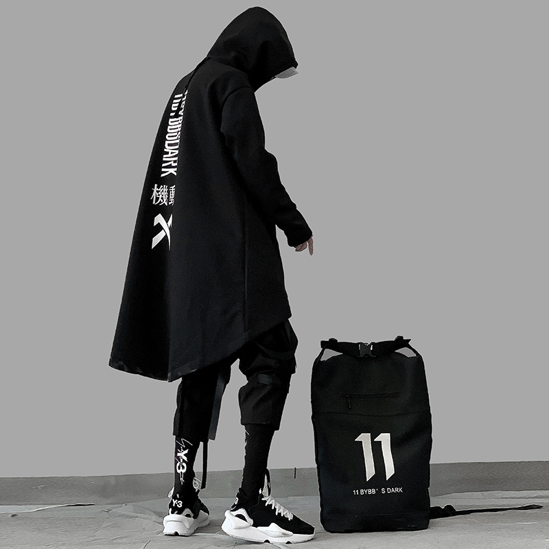 Emo Men Japanese Harajuku Alt Sweatshirt Oversize Hoodie Long Cloak Hip Hop Gothic Outwear Streetwear Techwear Coat Tops Clothes 220811