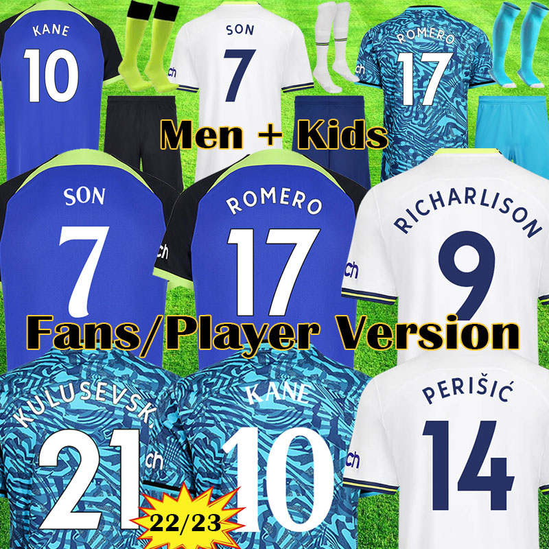 22 23 KANE SON RICHARLISON Soccer Jerseys Player Version KULUSEVSKI HOJBJERG Away 2022 2023 PERISIC Third ROMERO TOtTENham Football kit shirt BENTANCUR Men kids set
22 23 KANE SON RICHARLISON Soccer Jerseys Player Version KULUSEVSKI HOJBJERG Away 2022 2023 PERISIC Third ROMERO TOtTENham Football kit shirt BENTANCUR Men kids set