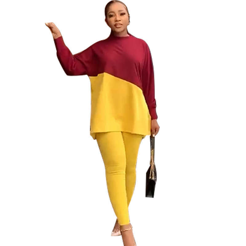 women's suit 2023 pants autumn long sleeve round neck loose casual color matching sweater two-piece Leggings