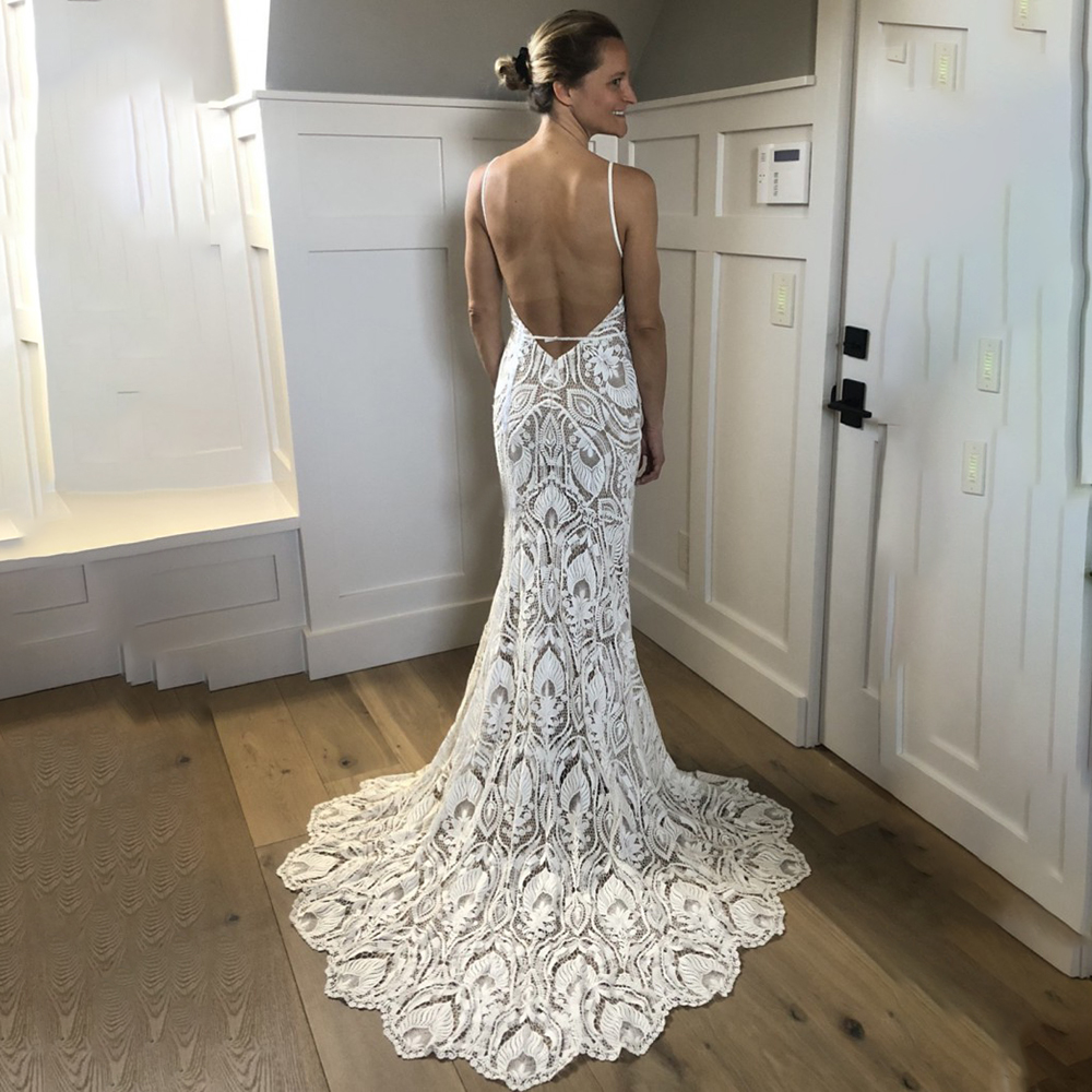 Spaghetti Strap Lace Mermaid Wedding Dress Boho Beach Rustic Wedding Bridal Dresses Plus Size 2022 Backless Cut Out Country Sweep Train Vintage Bride 