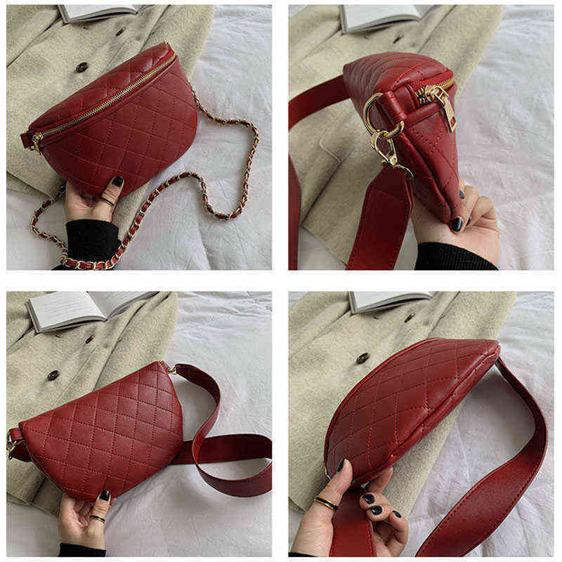 HBP Waist Bags Fashion Pu Leather Women s Chain Rhombic Solid Color Multifunction Large Capacity Fanny Pack New Female Belt 220810
