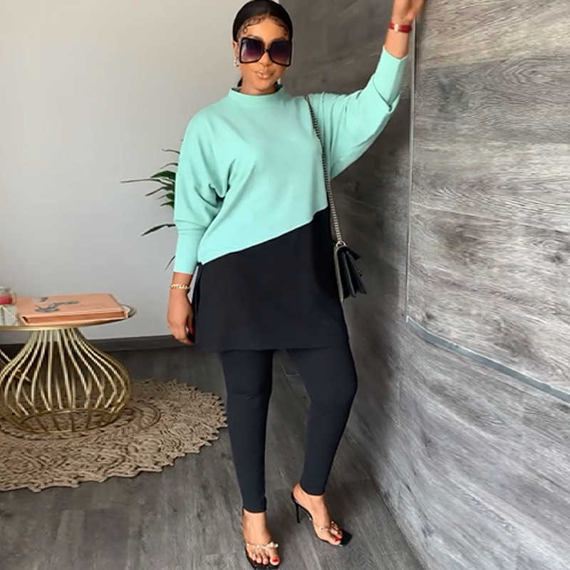 women's suit 2023 pants autumn long sleeve round neck loose casual color matching sweater two-piece Leggings