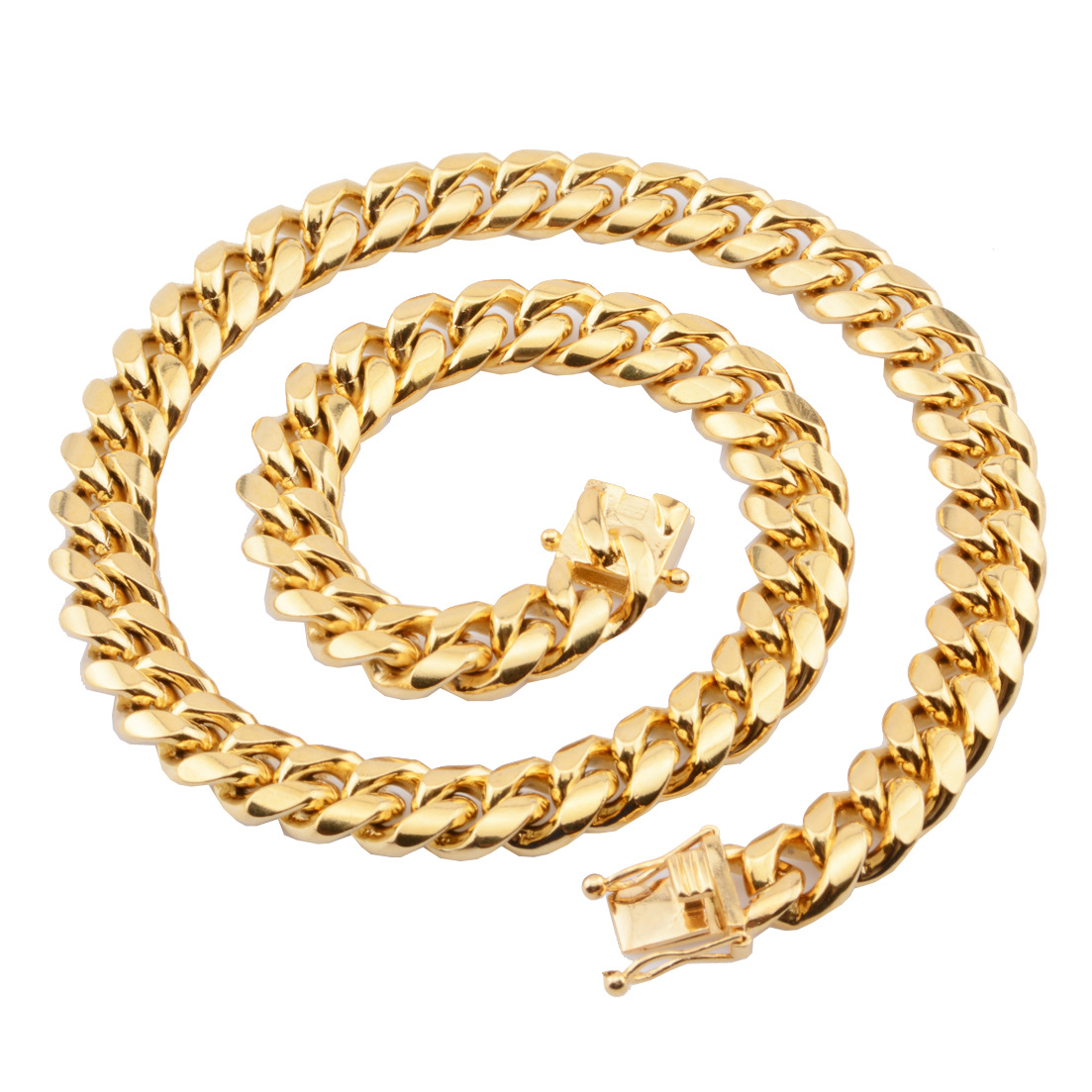 The noble decoration of Moissanite Gold Miami Cuban Link Chain Necklace Men Hip Hop Solid Stainless Steel Jewelry Necklaces Free door-to-door delivery