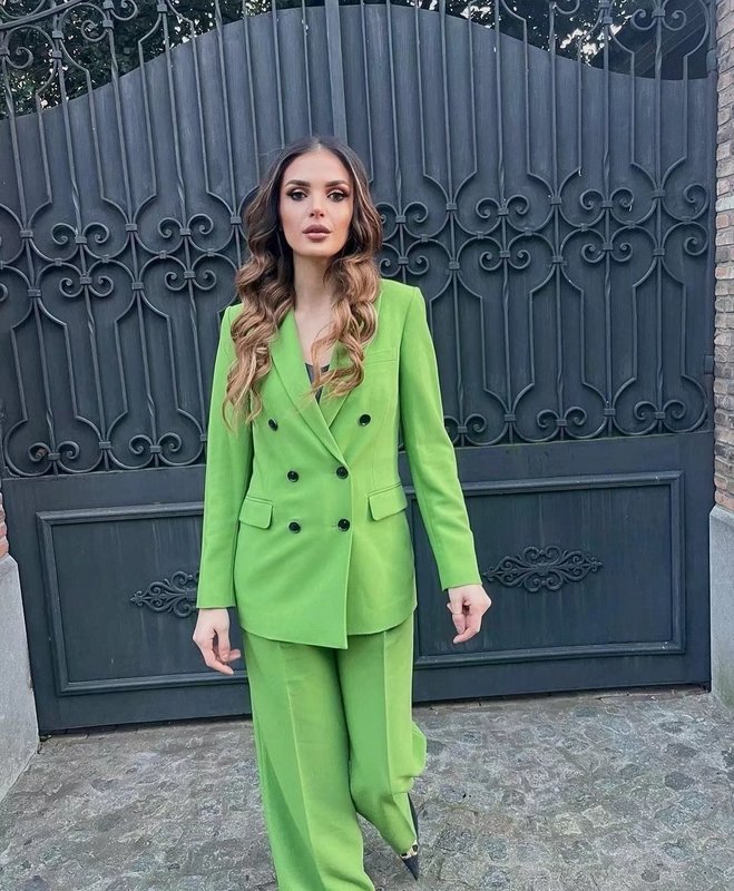 Womens Fashion Double Breasted Slim Fit Solid Color Blazer Retro Leisure Female Chic JacketMid Waist Pants Suit 220811