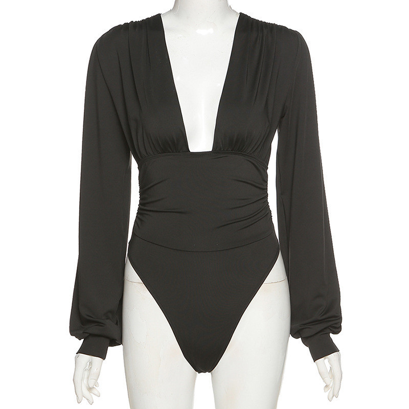 Autumn Winter Rompers Women Jumpsuits Sexy Club V Neck High Waist Solid Bodycon Regular Long Sleeve Female Bodysuits Women 220811