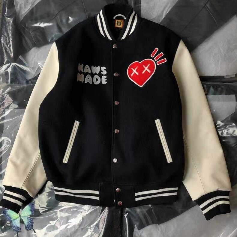Baseball Jacket Embroidered Leather Sleeve Couple Baseball Men's Women's Outwear Coat