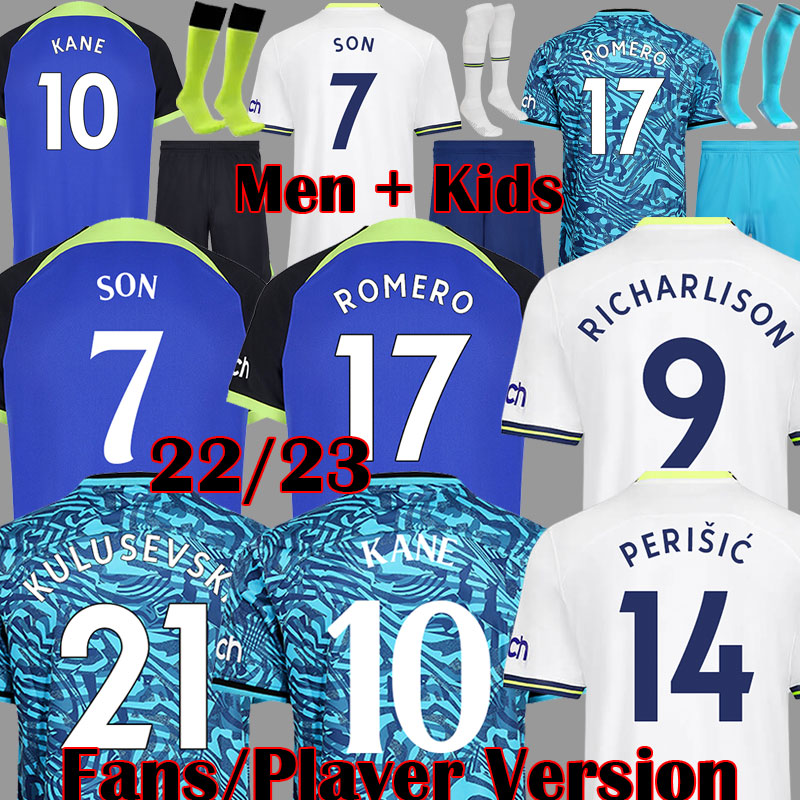 22 23 KANE SON BERGWIJN Away Soccer Jerseys RICHARLISON KULUSEVSKI PERISIC 2022 2023 HOJBJERG shirt blue ROMERO tops men kit kids
22 23 KANE SON BERGWIJN Away Soccer Jerseys RICHARLISON KULUSEVSKI PERISIC 2022 2023 HOJBJERG shirt blue ROMERO tops men kit kids