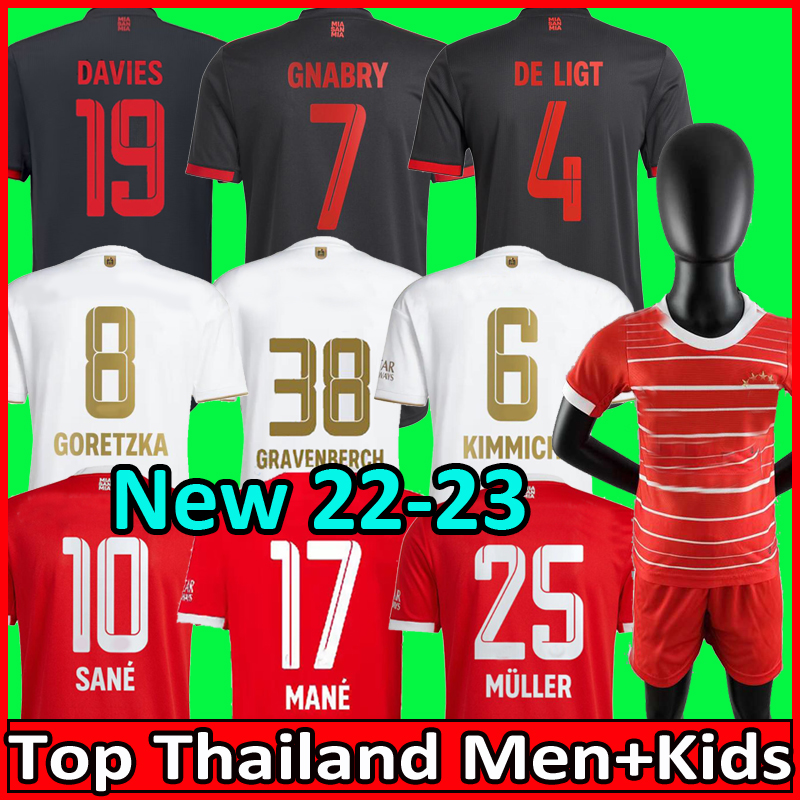 22 23 DE LIGT soccer jerseys 10th Year 38 GRAVENBERCH LEWANDOWSKI BAYERN MUNICH SANE KIMMICH COMAN MULLER DAVIES football shirt Men Kids sets kit 2023 uniforms, Player 23 away