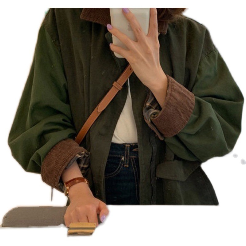 Vintage Patchwork Turn-down Collar Corduroy Jacket Coat Autumn Loose Hip Hop Jacket Women Streetwear Casual Outerwear Female Top 220811