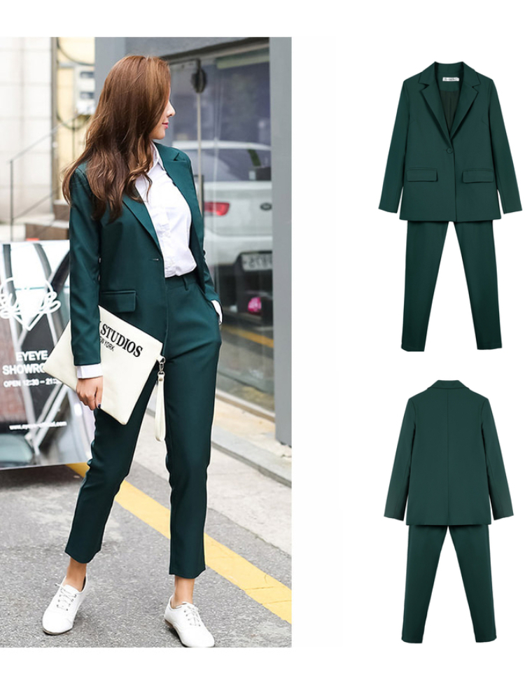 Work Pant Suits OL 2 Piece Set For Women Business Interview Suit Set Uniform Slim Blazer And Pencil Pant Office Lady Suit 220811