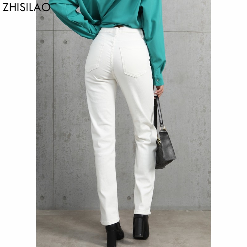 ZHISILAO White Jeans Women Vintage Stretch High Waist Straight Wide Leg Denim Pants Autumn Jeans Streetwear 220811