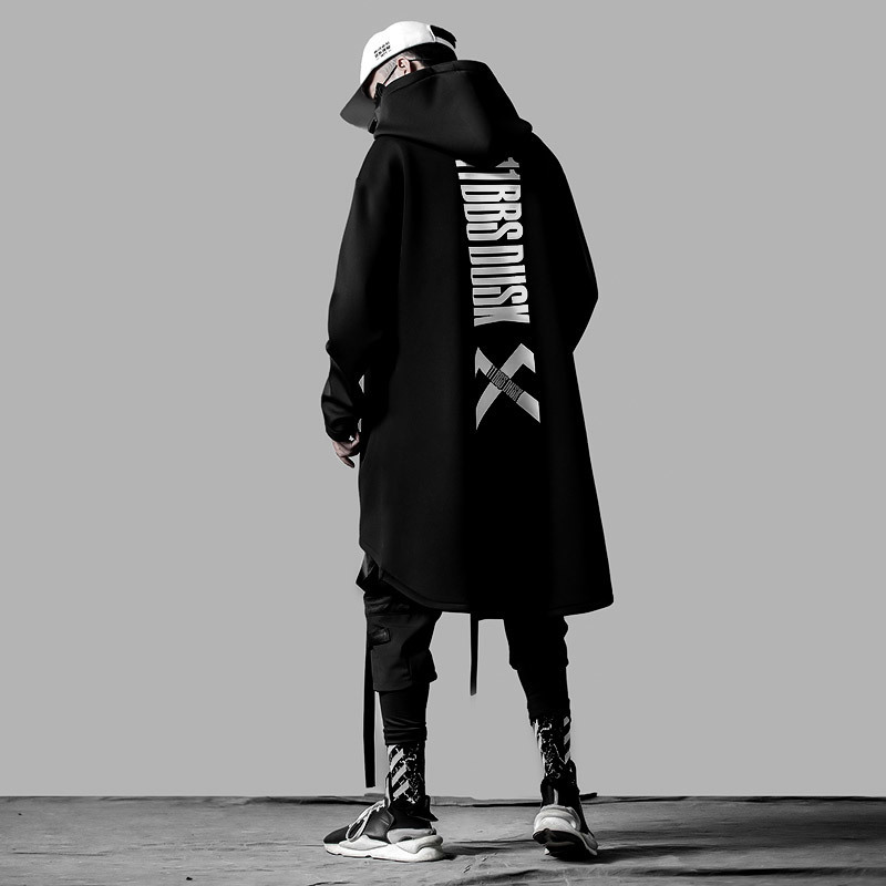 Emo Men Japanese Harajuku Alt Sweatshirt Oversize Hoodie Long Cloak Hip Hop Gothic Outwear Streetwear Techwear Coat Tops Clothes 220811