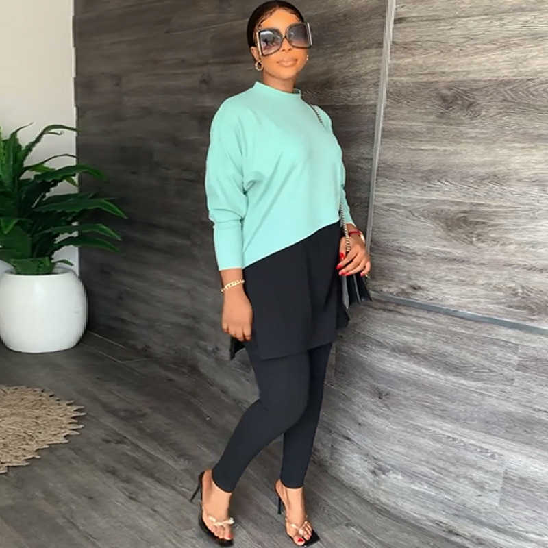 women's suit 2023 pants autumn long sleeve round neck loose casual color matching sweater two-piece Leggings