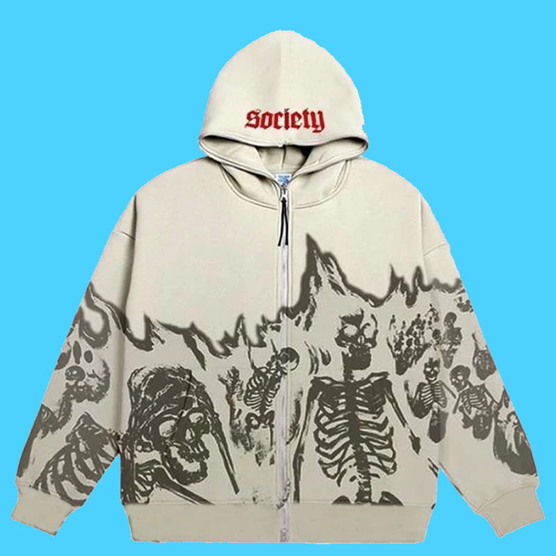 Y2K Emo Men Streetwear Vintage Skull Hoodie Zip Up Hoodies Grunge Oversized Sweatshirt Gothic Tops Harajuku Alt Jackets Clothes 220811
