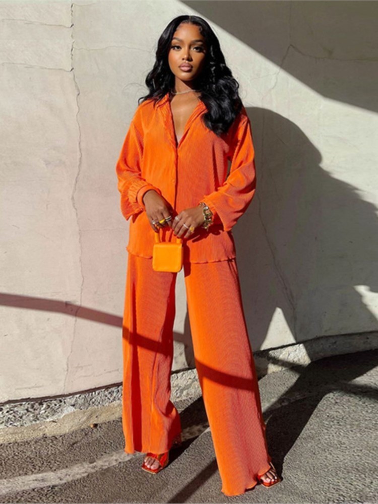 Sexy Solid Suit Two Pieces Outfits Office Lady Long Sleeve Lapel Jacket Coat Suits Women Casual Wide Leg Trousers Set 220811