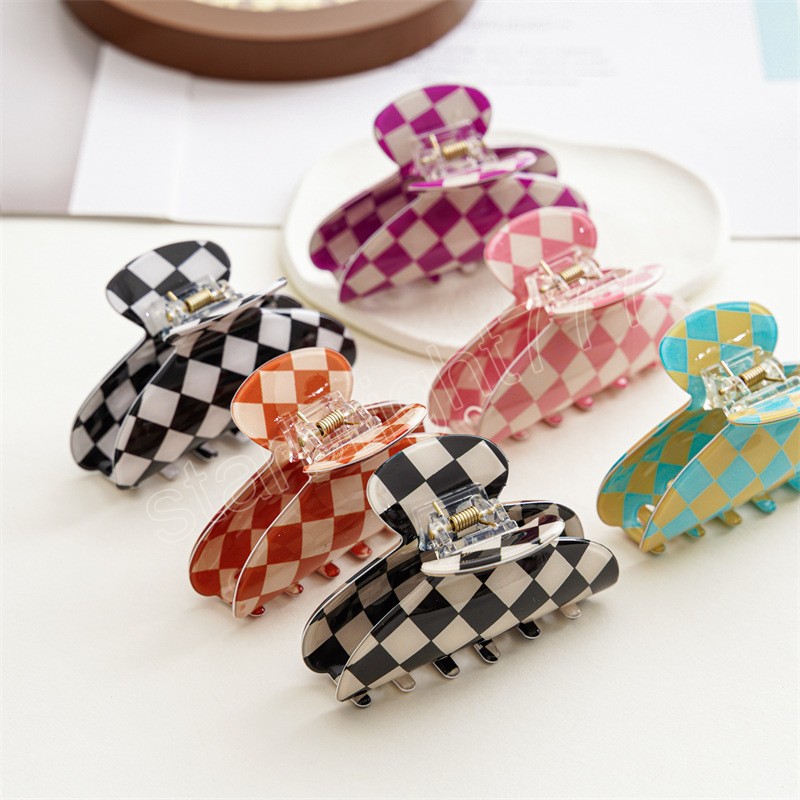 Stylish Checkerboard Grab Hair Clip Hair Accessories For Women Acrylic Colorful Plaid Hairpin Clip Head Accessories