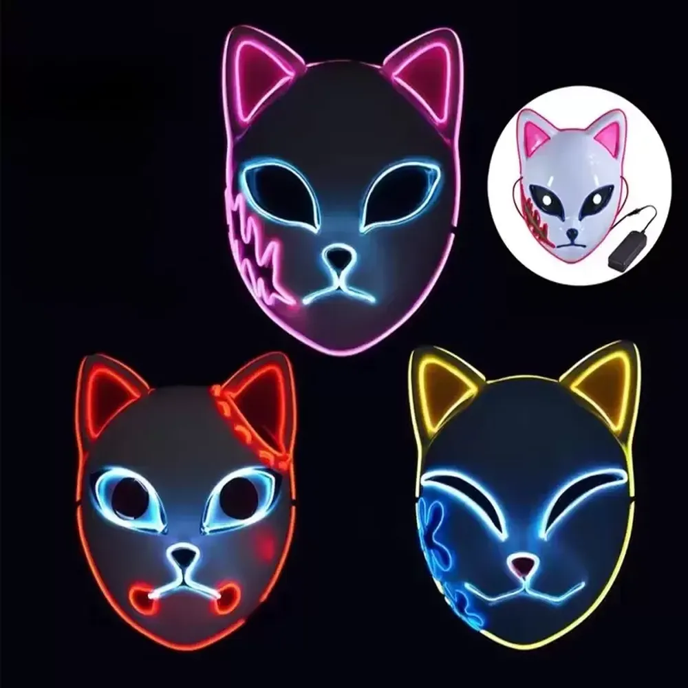 

Halloween LED Lighting Mask Scary Glowing Fox Rave Purge Festival Cosplay Props Masquerade Cosplay Costume Demon Slayer