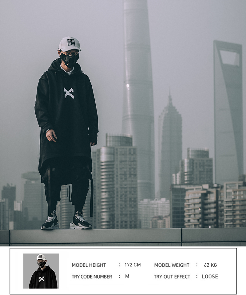 Emo Men Japanese Harajuku Alt Sweatshirt Oversize Hoodie Long Cloak Hip Hop Gothic Outwear Streetwear Techwear Coat Tops Clothes 220811