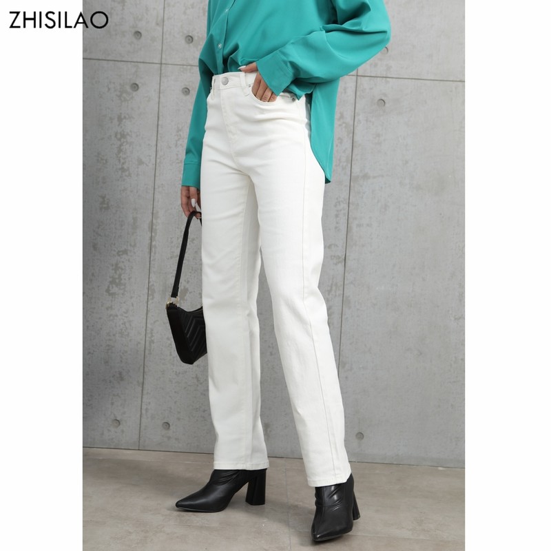 ZHISILAO White Jeans Women Vintage Stretch High Waist Straight Wide Leg Denim Pants Autumn Jeans Streetwear 220811