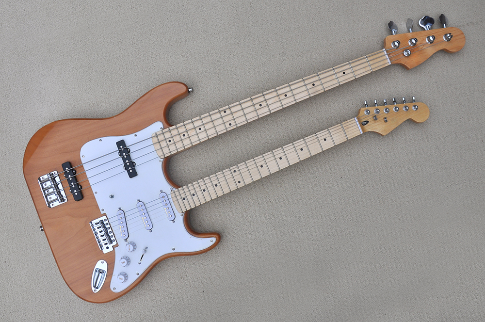 Factory Custom Double Neck natural wood color Electric Guitar With 6 and 4 Strings Bass Chrome Hardware Alder Body Offer Customized
Factory Custom Double Neck natural wood color Electric Guitar With 6 and 4 Strings Bass Chrome Hardware Alder Body Offer Customized