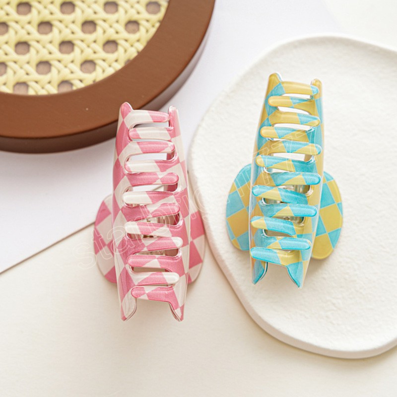 Stylish Checkerboard Grab Hair Clip Hair Accessories For Women Acrylic Colorful Plaid Hairpin Clip Head Accessories