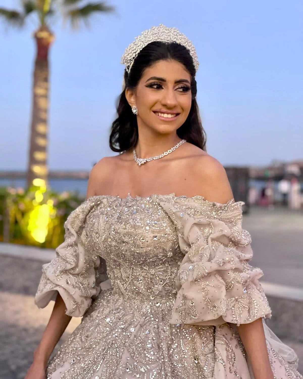 Exquisite Beads Wedding Dresses Ball Gown Luxurious Off The Shoulder Sequins Lace Arabic Crystal Bridal Dress Custom Made