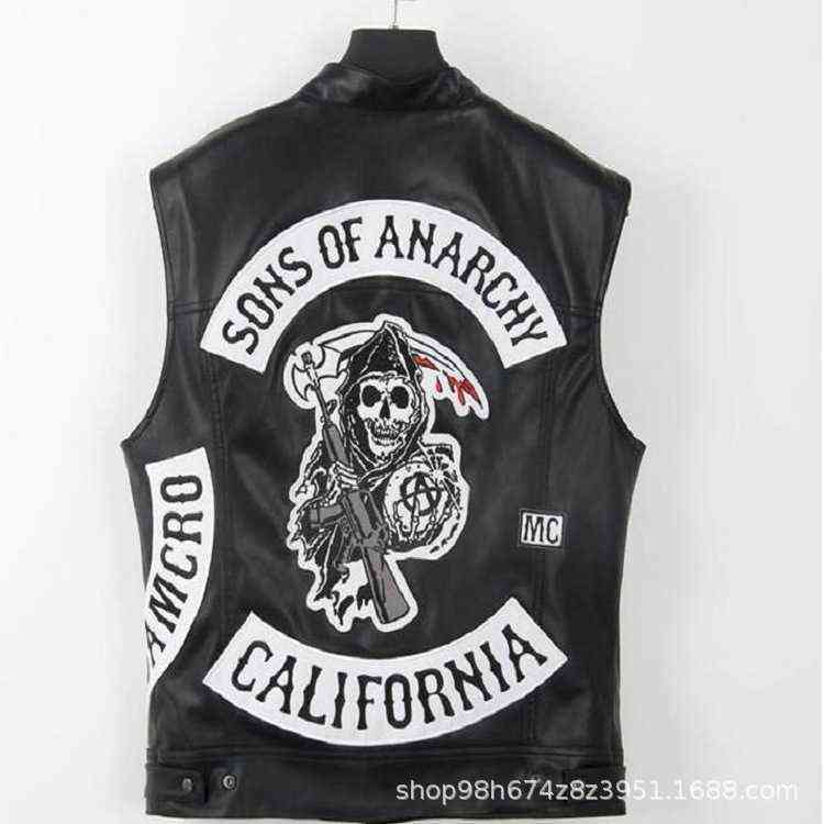 2022 New Fashion Sons Of Anarchy Broidery ATHer RoCK Punk VEST Cosplay Costume BlaCK Color Motorcyc Sevess JaCKet H220811