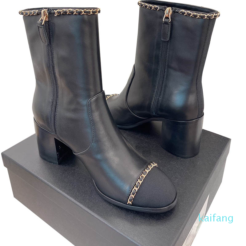Fall Winter Womens Ankle Boots Classic Black Shoe With Chain Chunky Heel 7cm /3cm Designer Retro Round Toe Lambskin Knight Rainboots Snow Fashion Boot Genuine
Fall Winter Womens Ankle Boots Classic Black Shoe With Chain Chunky Heel 7cm /3cm Designer Retro Round Toe Lambskin Knight Rainboots Snow Fashion Boot Genuine