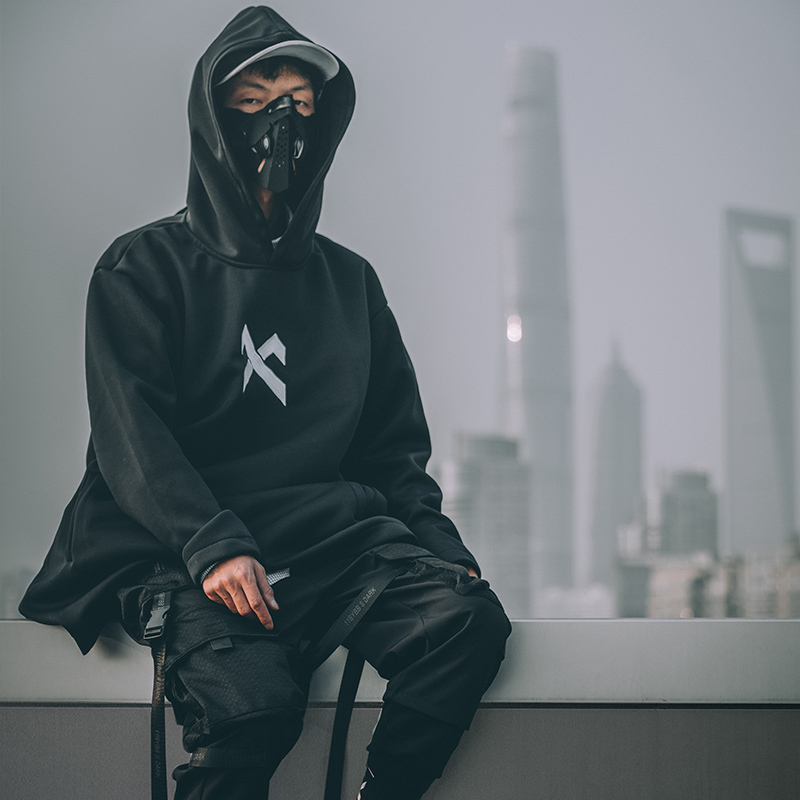Emo Men Japanese Harajuku Alt Sweatshirt Oversize Hoodie Long Cloak Hip Hop Gothic Outwear Streetwear Techwear Coat Tops Clothes 220811