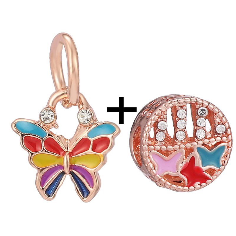 New Trendy 925 Sterling Silver Rose Gold Butterfly Charm Pendant Beads For Diy Bracelet Necklace Womens Jewelry Fashion Accessories