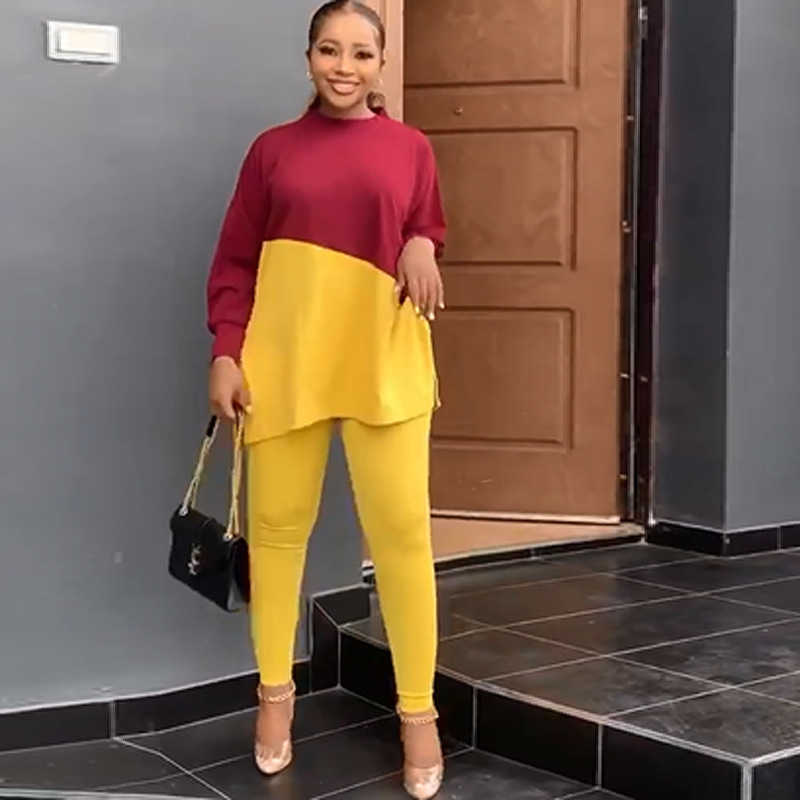 women's suit 2023 pants autumn long sleeve round neck loose casual color matching sweater two-piece Leggings