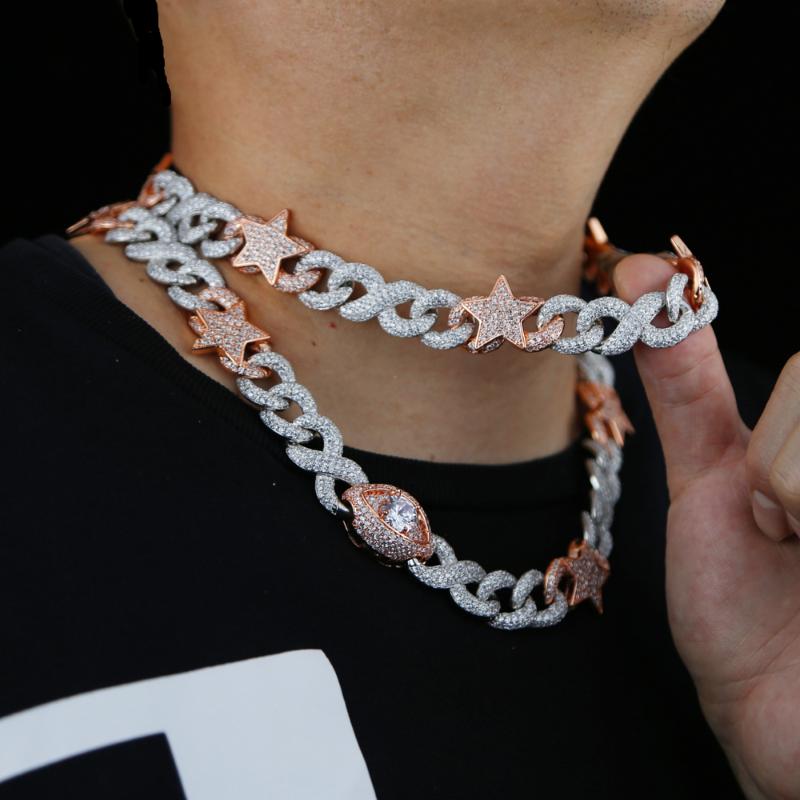 Chokers Big Heavy Full Iced Out Bling CZ Cuban Infinity Chain Silver Rose Two Tone Gold Color Star Eye Charm Hip Hop NecklaceChoke