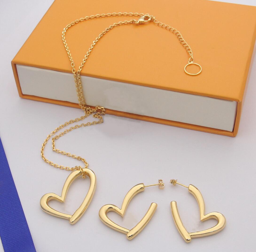 2023 Jewelry Sets Woman long Heart-shaped Earrings Necklace Titanium Steel Letter Pendant Necklaces