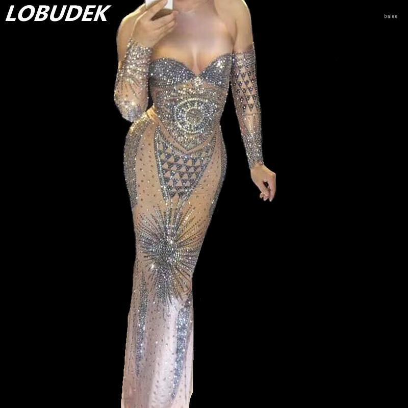 Casual Dresses Sparkly Silvery Rhinestones Long Dress Party Prom Women Clothing Nightclub Bar Singer Star Vocal Concert Performance Costumes, As pic
Casual Dresses Sparkly Silvery Rhinestones Long Dress Party Prom Women Clothing Nightclub Bar Singer Star Vocal Concert Performance Costumes, As pic