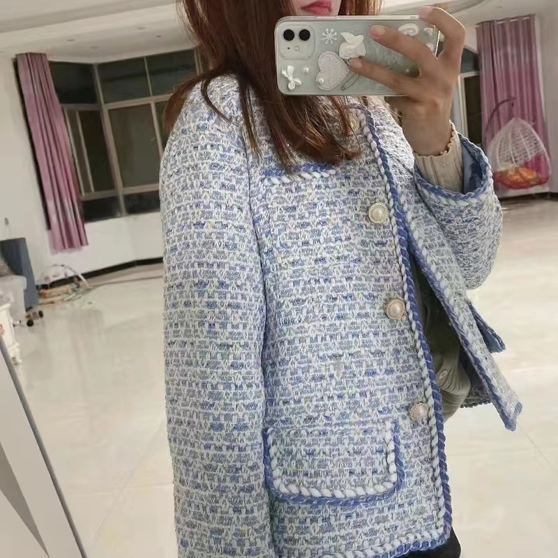 Korean Female White Tweed Basic Jacket Coat Women Clothing Outerwear Coats Channel Style Suit Cropped Stripeed Kawaii OL 220811 - view 5