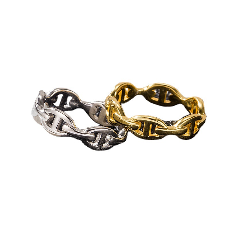 Sterling Silver Chain Ring Geometric Pattern