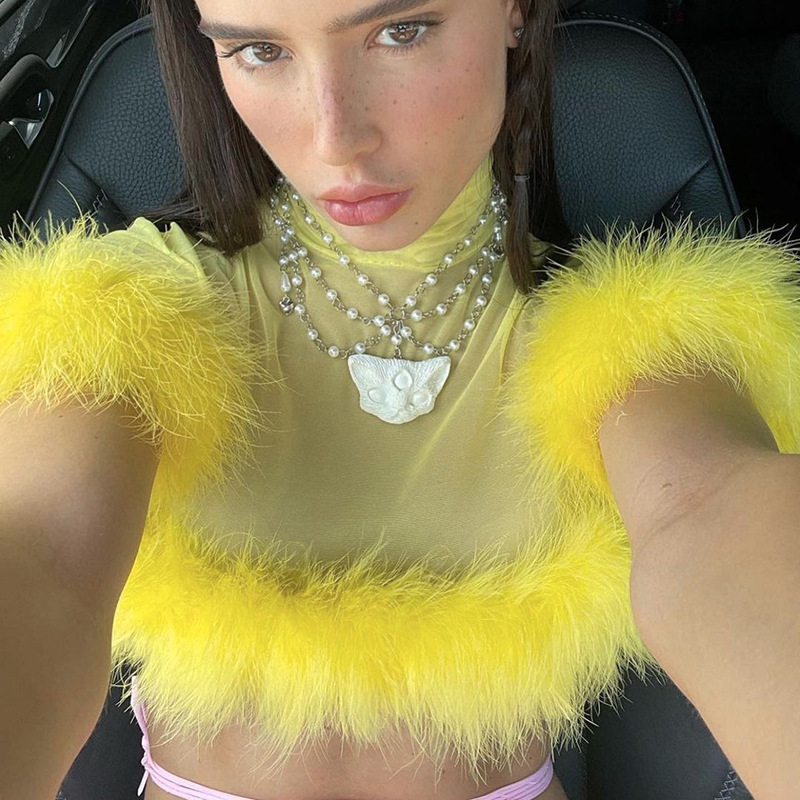 Women' T-Shirt Summer Sexy Women Transparent T-shirts Crop Top Turtleneck Short Sleeve With Plush Patchwork Navel Cool Streetwear T-shirtWo, Yellow
Women' T-Shirt Summer Sexy Women Transparent T-shirts Crop Top Turtleneck Short Sleeve With Plush Patchwork Navel Cool Streetwear T-shirtWo, Yellow