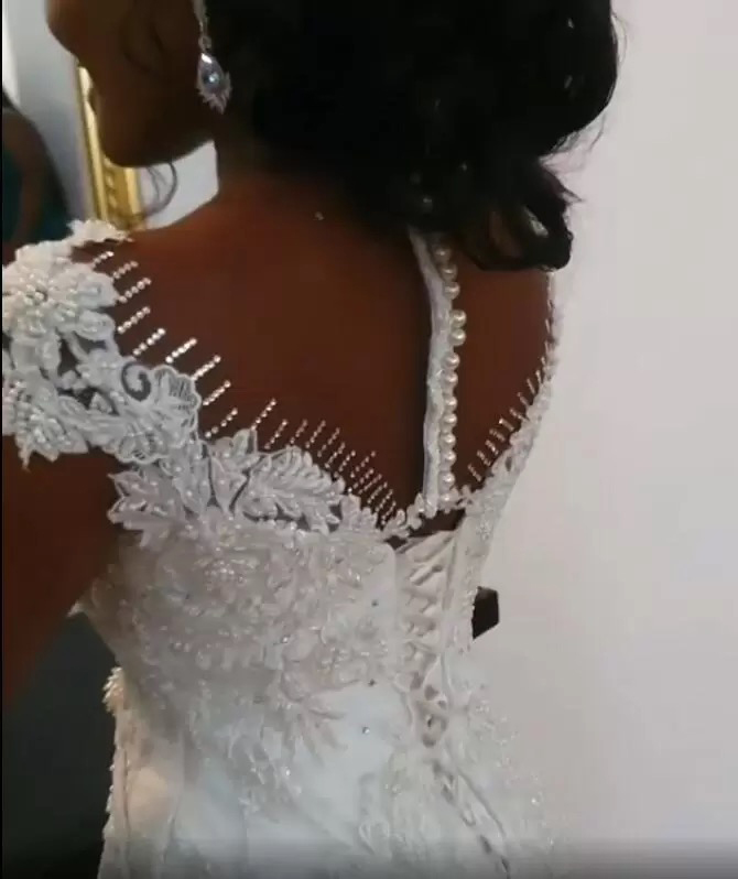 Sexy Arabic Aso Ebi Urious Lace Mermaid Wedding Dresses Off Shoulder Beaded Lace Up Sheer Neck Plus Size African Bridal Gown