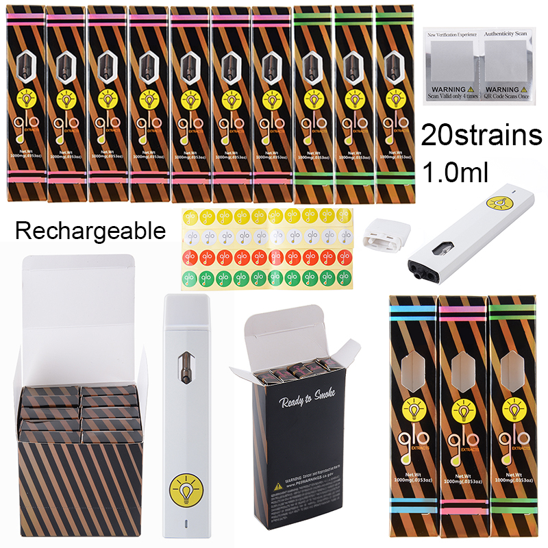 GLO Extracts Rechargeable Disposables Vapes Pens E cigarettes 1.0ml Capacity 280MAH Thick Oil Tank Empty 20strains
GLO Extracts Rechargeable Disposables Vapes Pens E cigarettes 1.0ml Capacity 280MAH Thick Oil Tank Empty 20strains