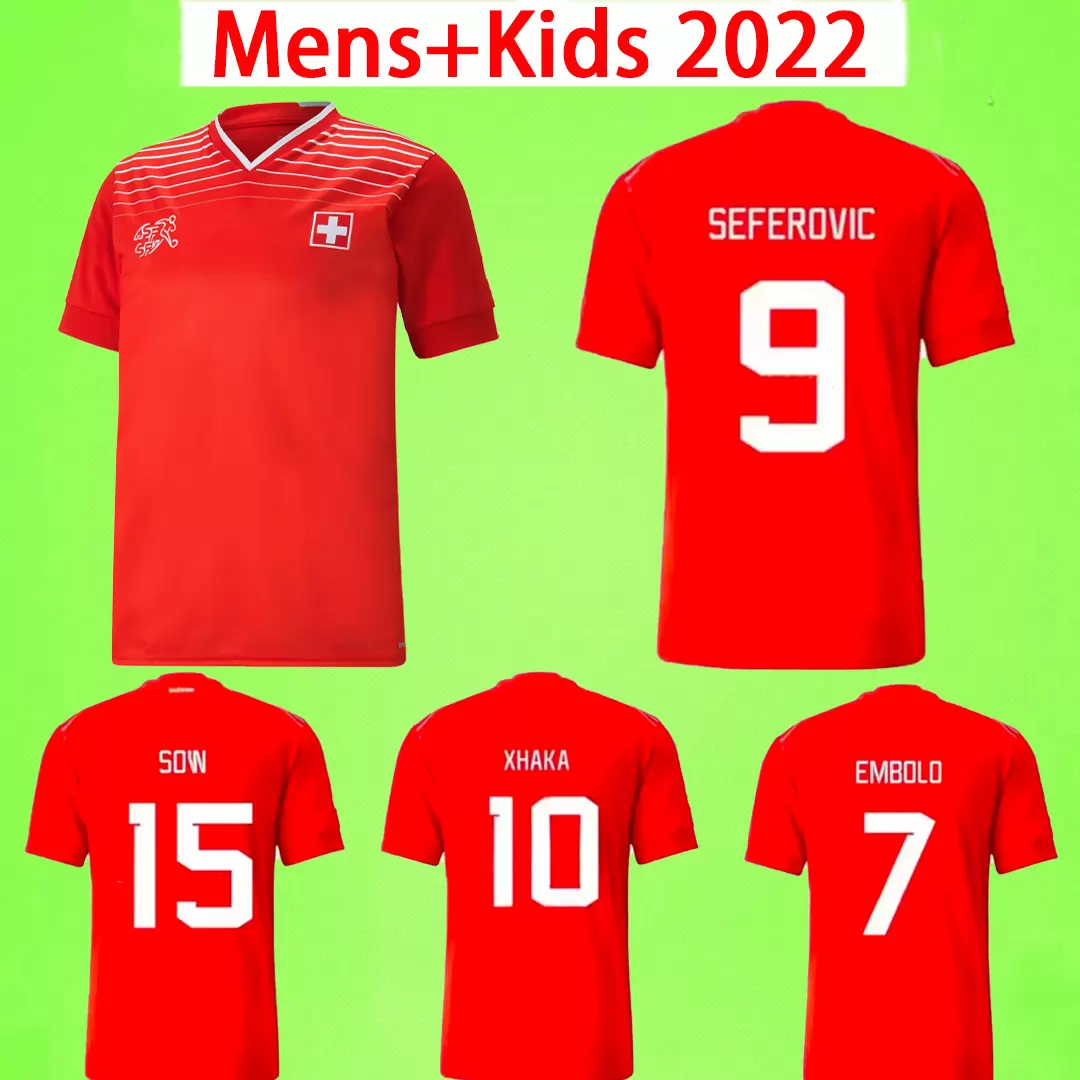 Soccer Jerseys 2022 CH Kids Kit Seferovic Xhaha Elvedi 22 23 Akanji Rodriguez Zakaria Embolo Behrami Shaqiri Football Shirts SWISS Boys Set Retro 1994 Top, 2022 home