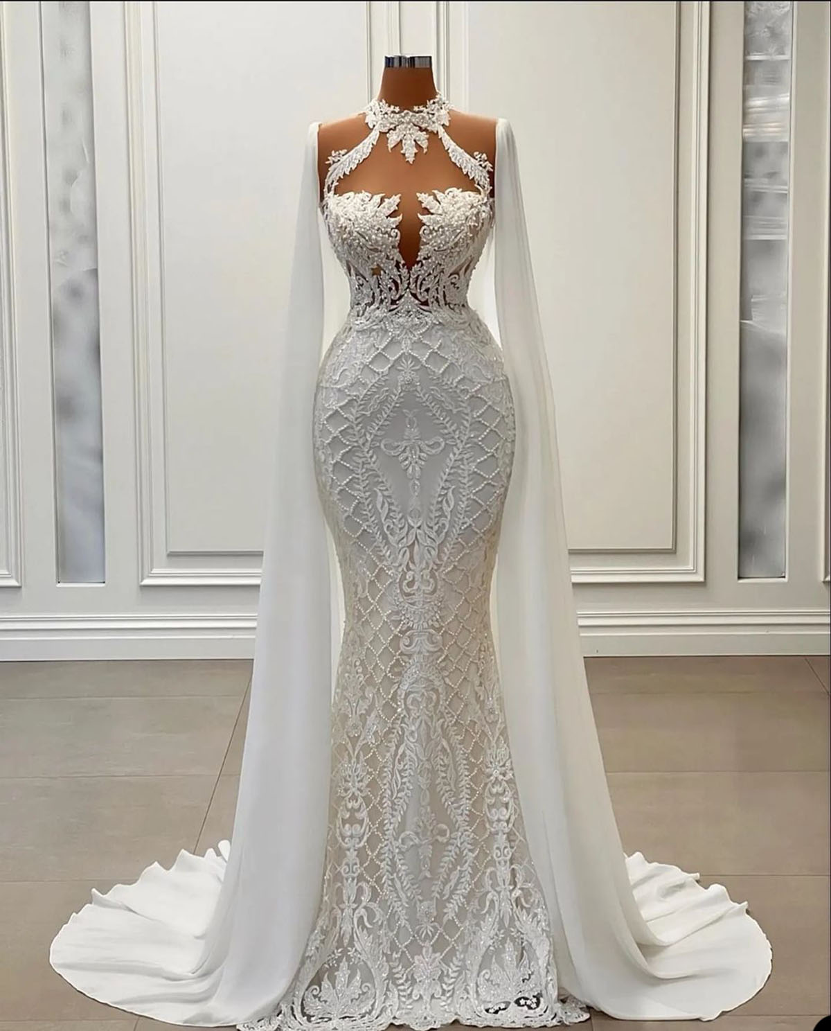 Sexy Lace Mermaid Wedding Dress 3D Flowers Appliques Bride Dresses Robe De Mariee Bridal Gowns