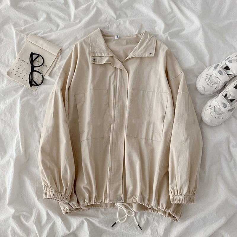 Women Basic Jackets Turn Down Collar Zipper Harajuku Elastic BF Chic Ulzzang Loose Korean Style Cool Streetwear Casual Outerwear 220818